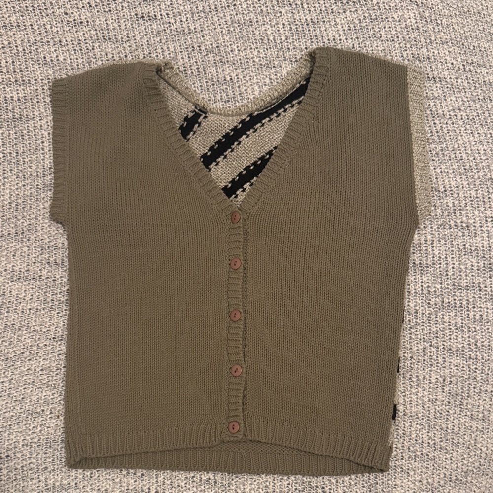 Vintage Segue Button Front Sweater Vest Abstract Stripe Size Medium